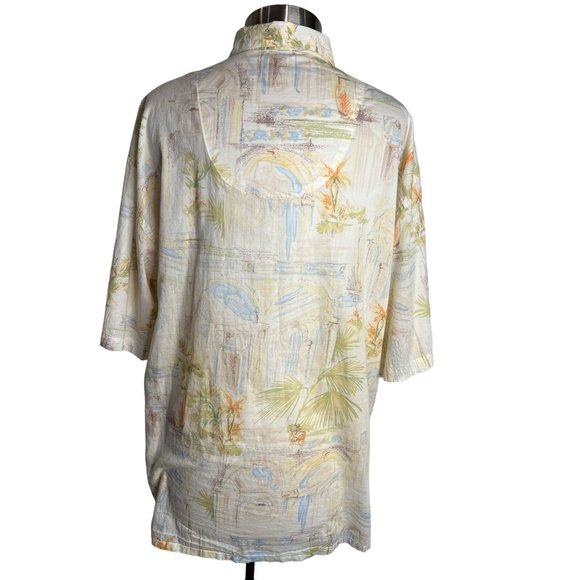 Bamboo Cay Men’s large button front top short sleeve collar Hawaiian print yello - Picture 5 of 12